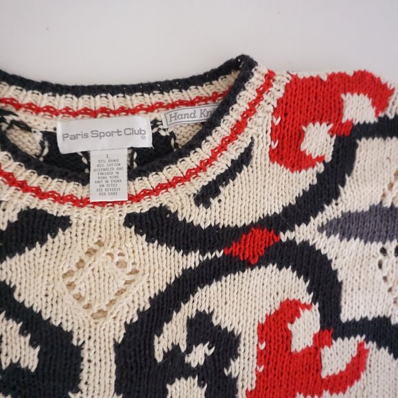 Vintage Paris Sport Club Cream Cotton Knit Bold Graphic Red Feminim Sweater L - Picture 9 of 9